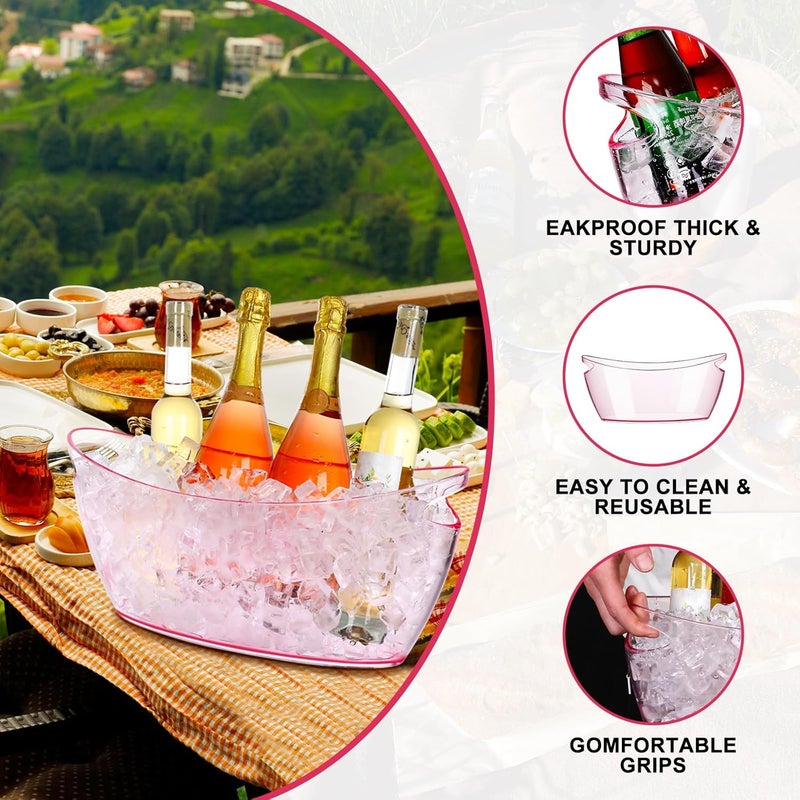 tchrules Ice Buckets for Parties, 2 PCS Acrylic Champagne Beverage with 2 Ice Bucket Scoop, Drinks Buckets Tub for Cocktail Bar, Long and Narrow 5.5 Liter Bucket for Party(5.5L) (Pink) - Image 2